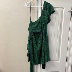 Michael Kors Green One-Shoulder Ruffle Dress